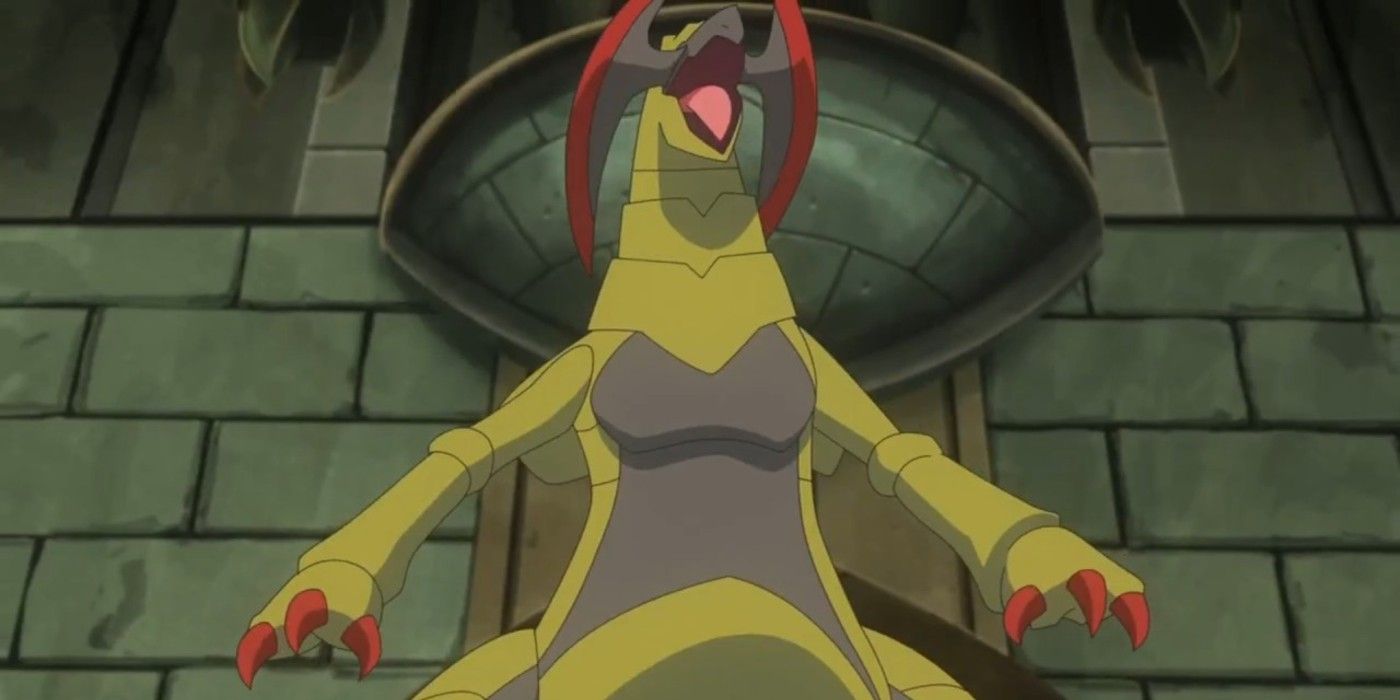 Iris's Haxorus yells out a loud battle cry in the Pokemon anime