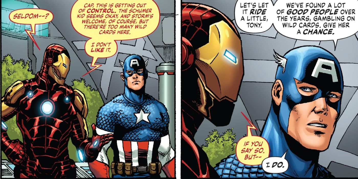 Iron Man tells Captain America he is not comfortable with the wild cards on the team.