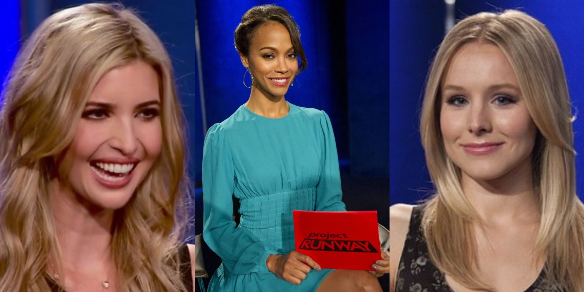 Ivanka Trump, Zoe Saldana and Kristen Bell in three side by side images from Project Runway