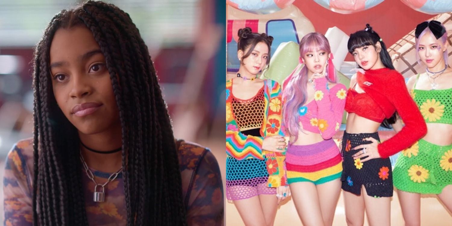 A split image depicts Flynn in Julie And The Phantoms and the members of BLACKPINK