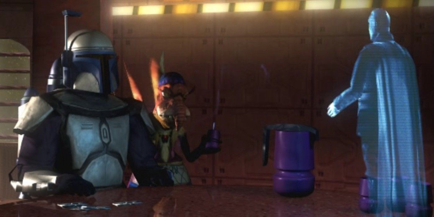 Jango Fett speaks with Dooku in Star Wars game