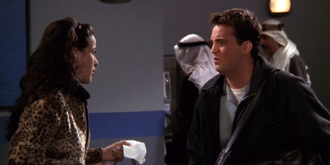 Chandler and Janice at the airport in Friends