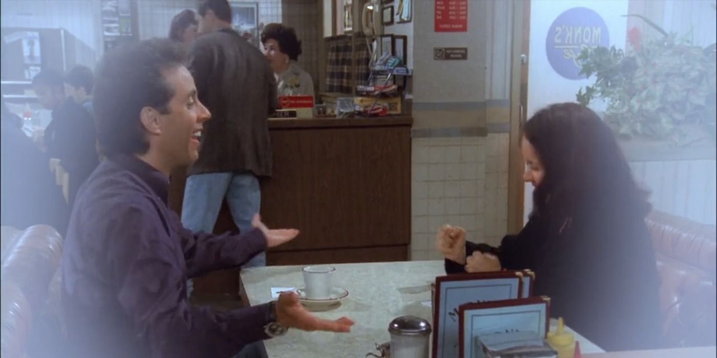 Jerry Seinfeld and Jeannie Steinman at Monk's Cafe in Seinfeld