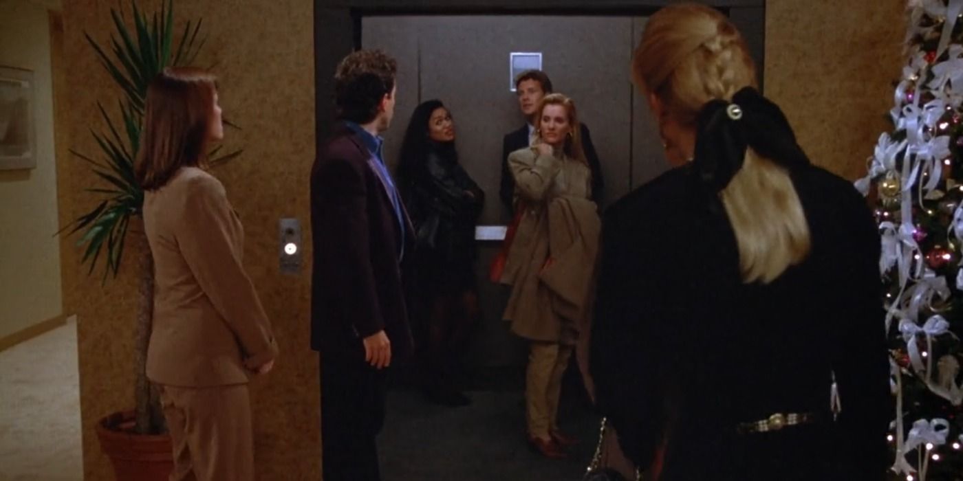 Jerry shows up at model Tia Van Camp's workplace in Seinfeld