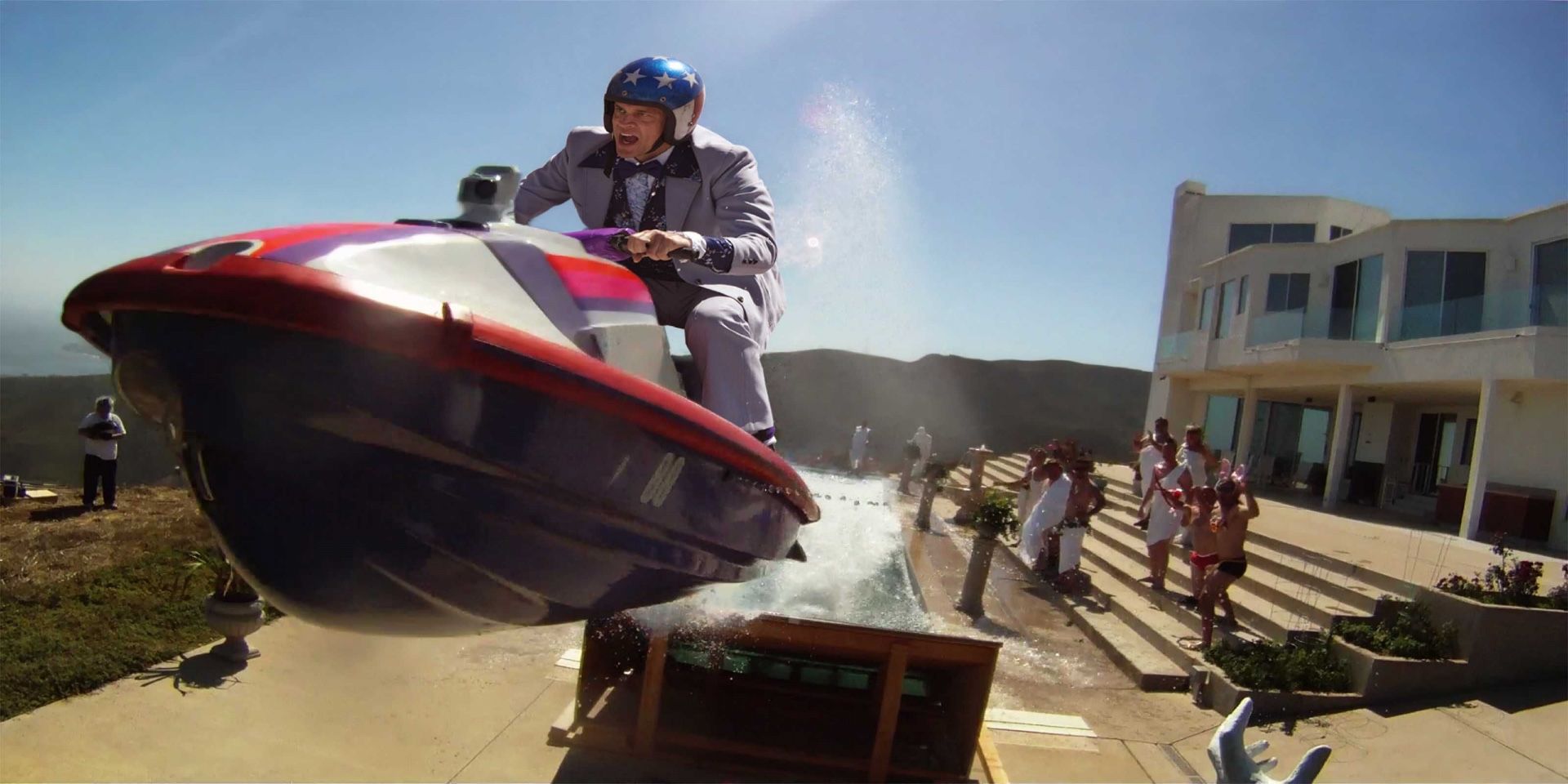 Johnny Knoxville on a jet ski in the air in Jackass 3D