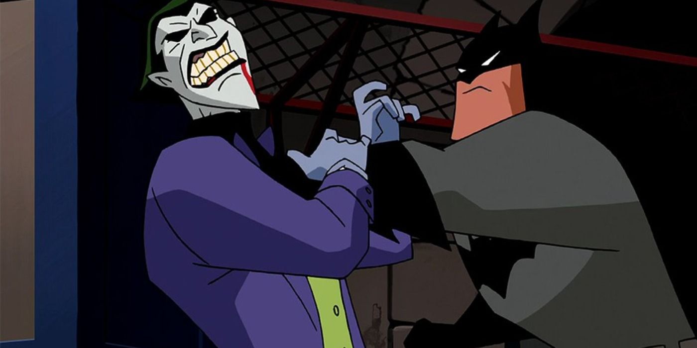Batman gripping a strained Joker by the throat in Return of the Joker