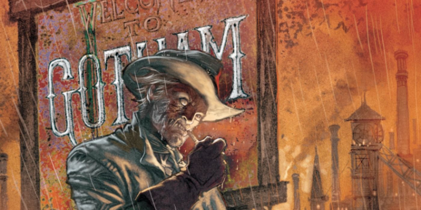 Jonah Hex smoking in the rain at the entrance of Gotham City in All-Star Western