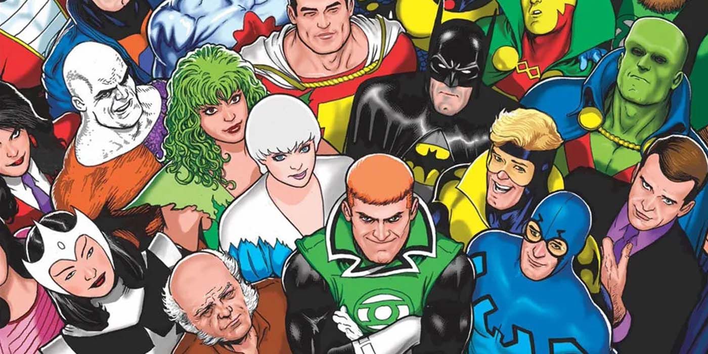 The Justice League International gathered in a group photo.