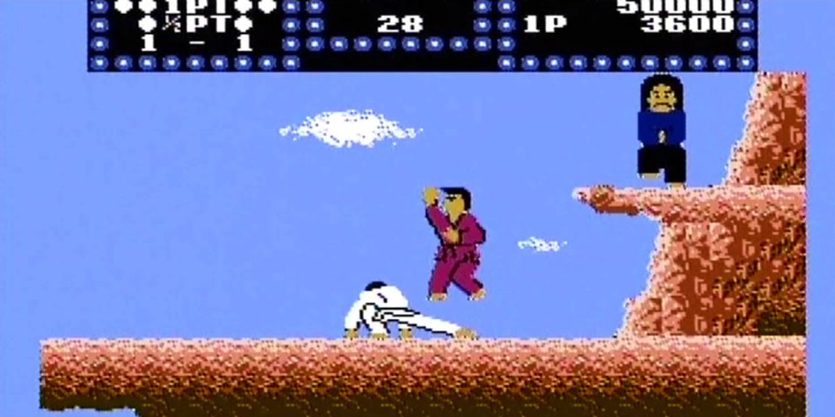 Gameplay of the 1986 NES video game Karate Champ.