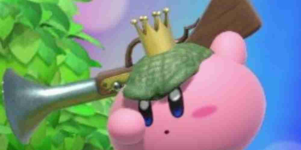 K Rool Kirby pulling out a blunderbuss in Smash Bros.