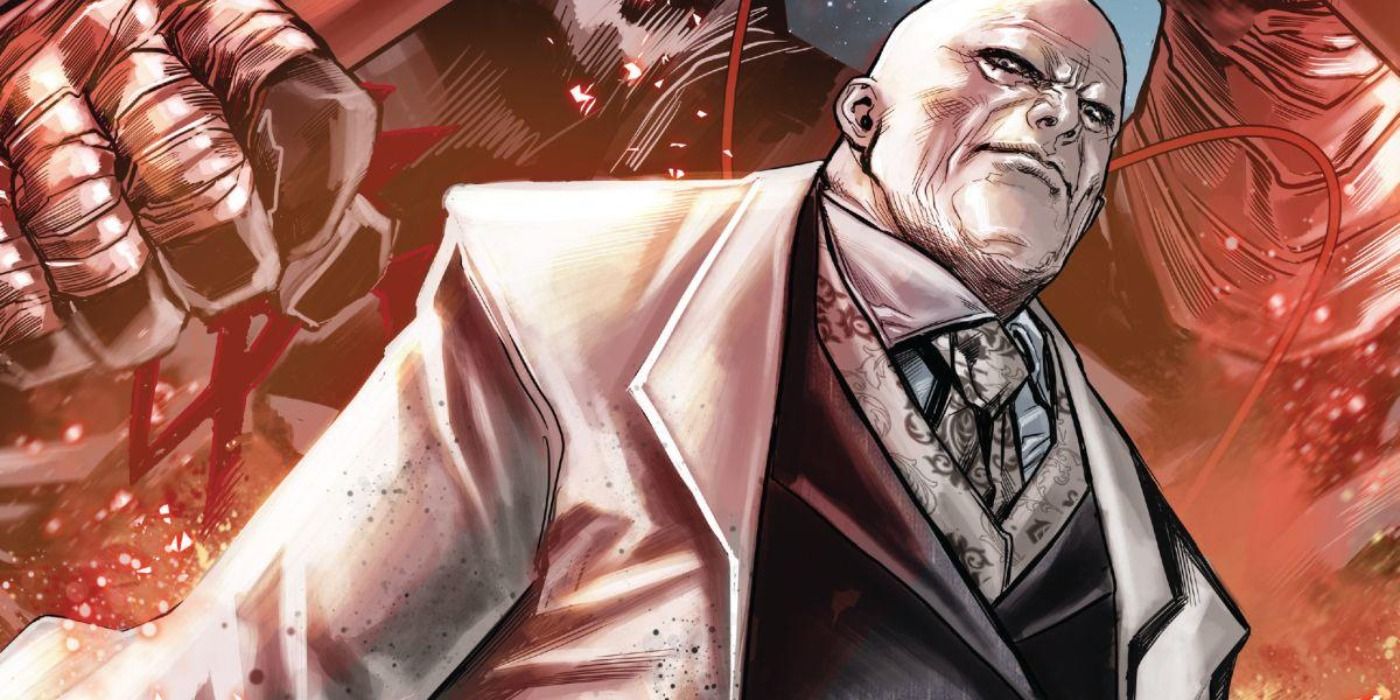 A menacing Kingpin wearing his suit in promo art for Devil's Reign
