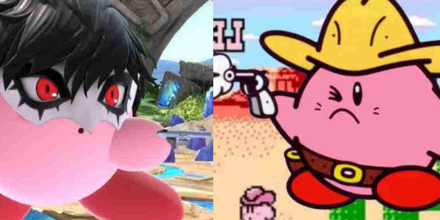 Split image of Joker Kirby and Quick Draw Kirby