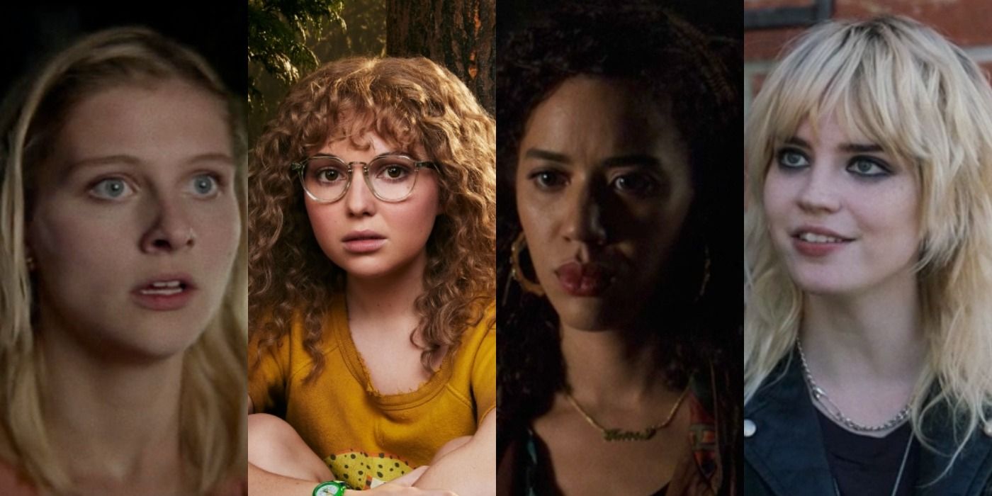 Four images showing Laura, Misty, Taissa, and Natalie in Yellowjackets.
