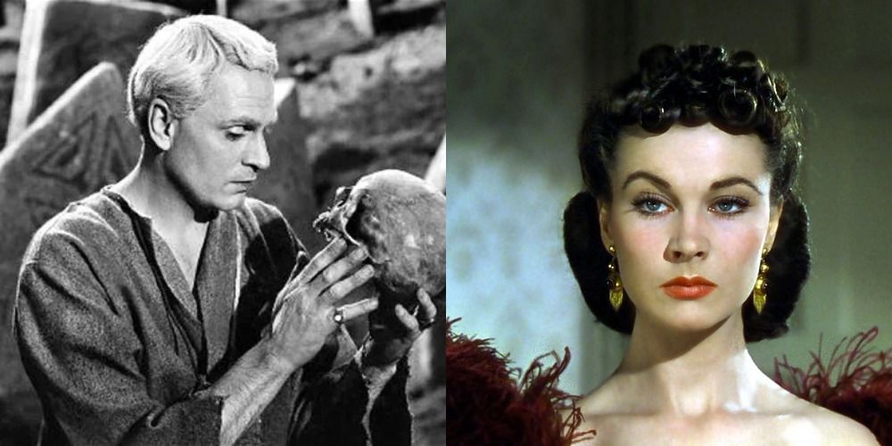 Split image showing Laurence Olivier's character in Hamlet &amp; Vivien Leigh's character in Gone With The Wind