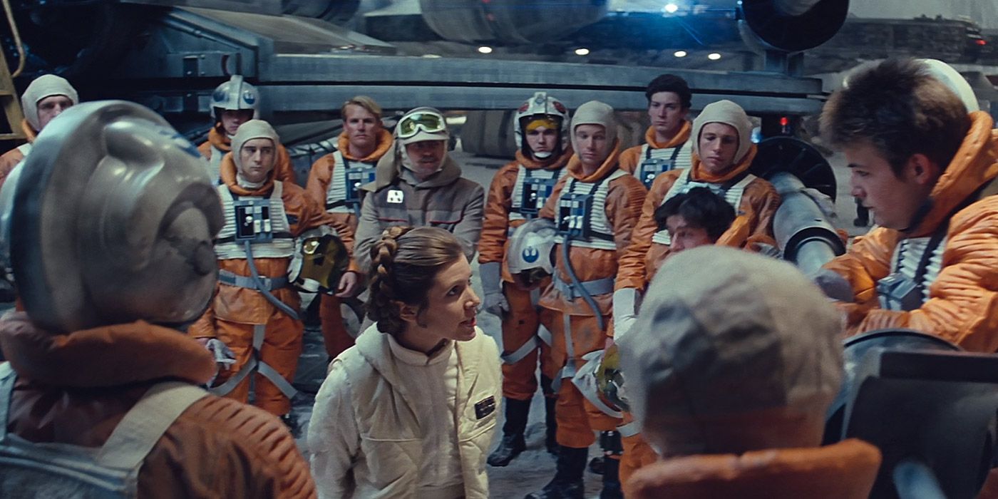 Princess Leia briefs her pilots in Star Wars