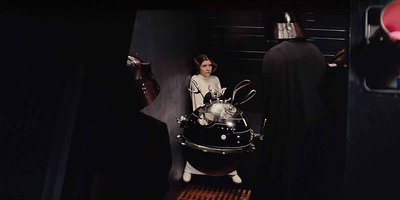 Princess Leia interrogated by Vader in Star Wars