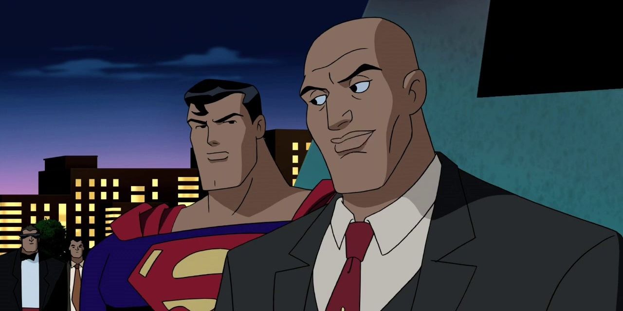 Lex Luthor olha para Superman em Justice League Unlimited 