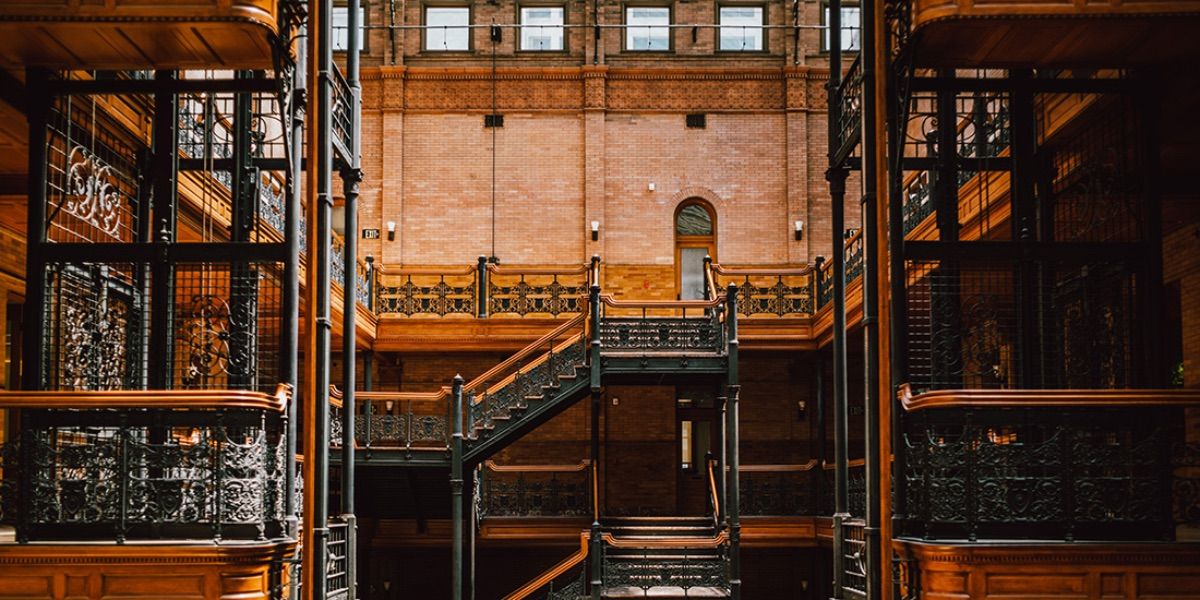 The staircases of the Bradbury building featured in many films and tv shows
