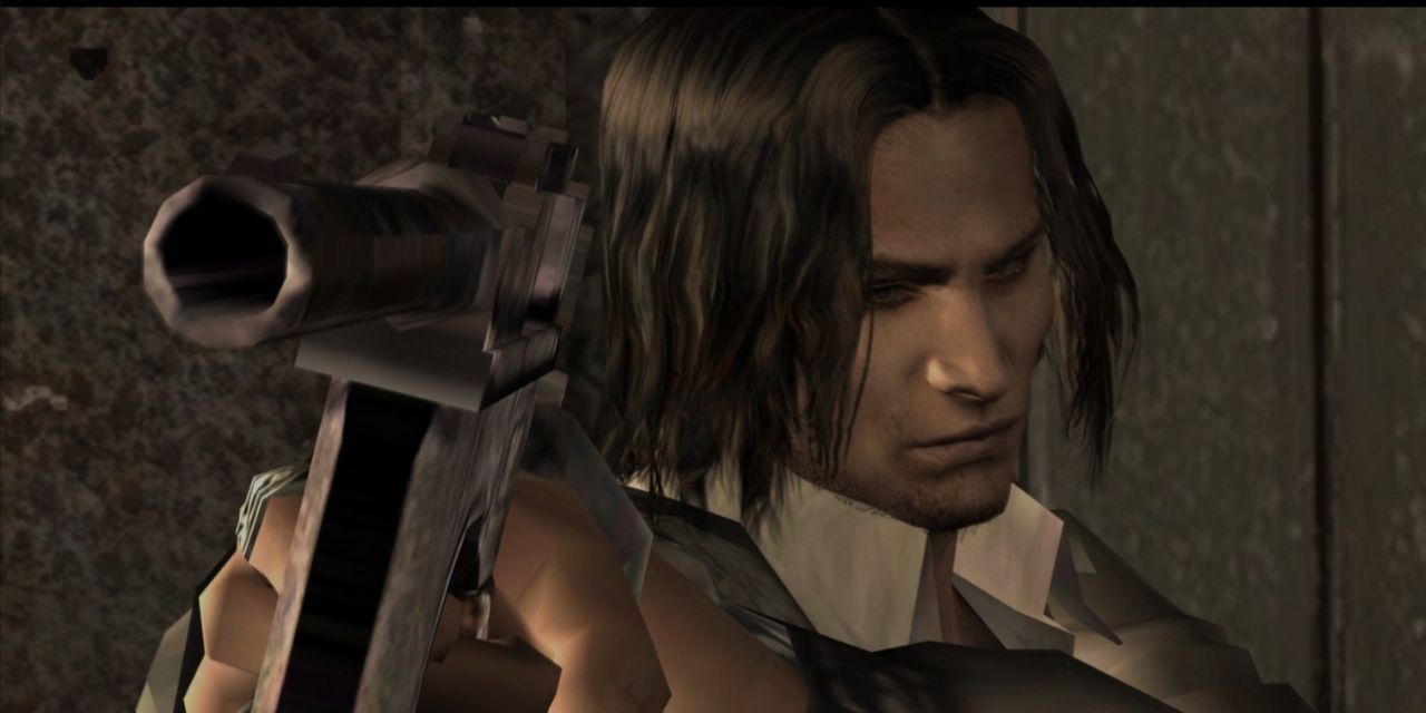Luis Sera points a gun in Resident Evil 4