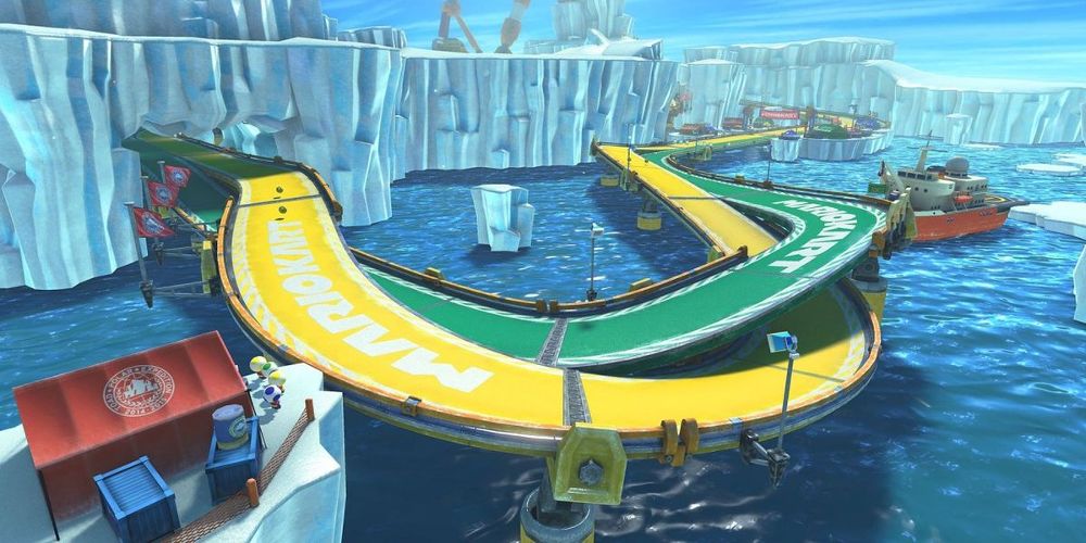 Overhead view of Ice Ice Outpost in Mario Kart 8
