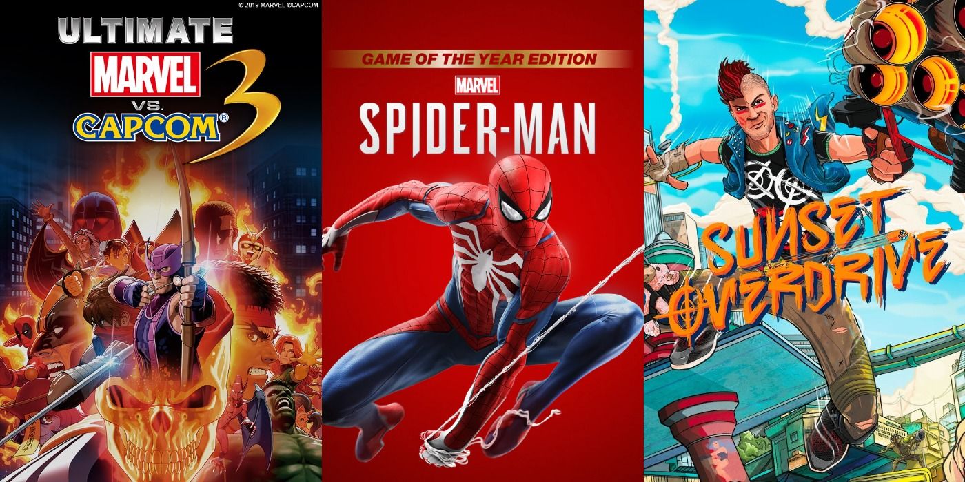 Split image of UMVC 3, Spider-Man, and Sunset Overdrive