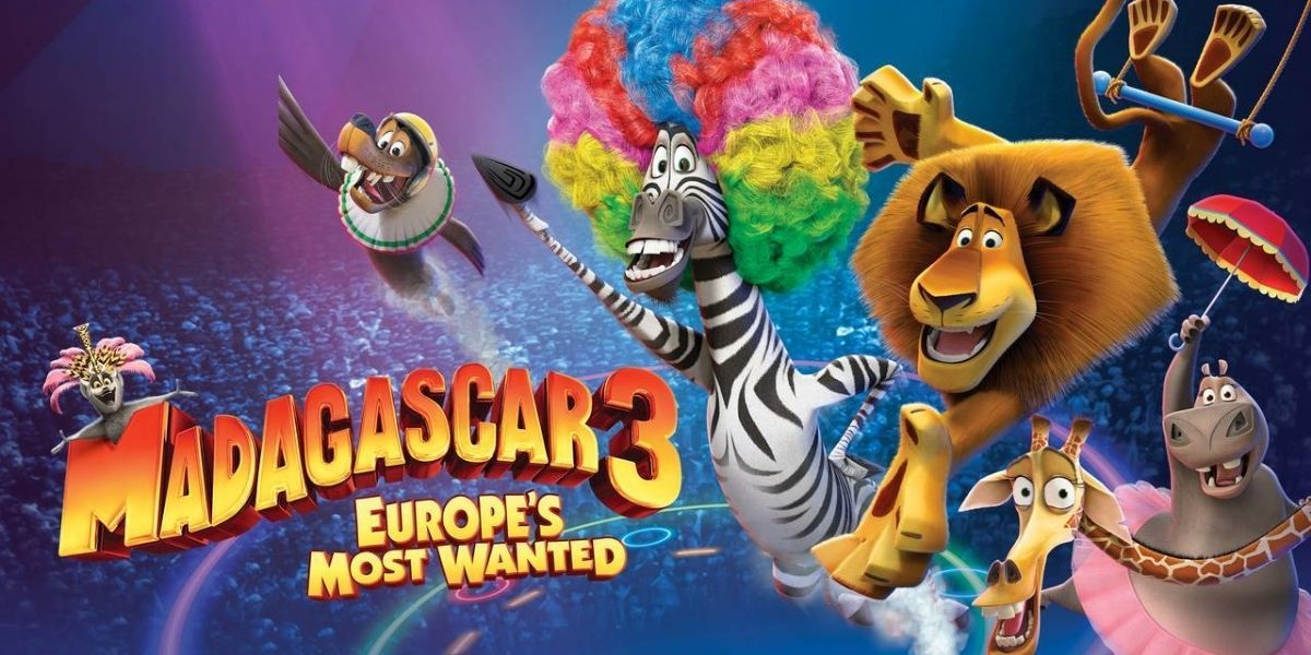 Madagascar 3: Europe's Most Wanted movie poster with characters doing circus acts