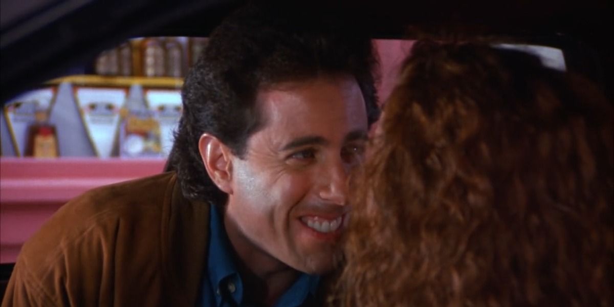 Jerry doesn't want to kiss Margaret in her car in Seinfeld
