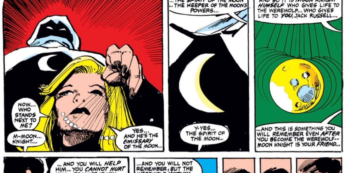 Marlene Alraune talks with Moon Knight in Marvel Comics.