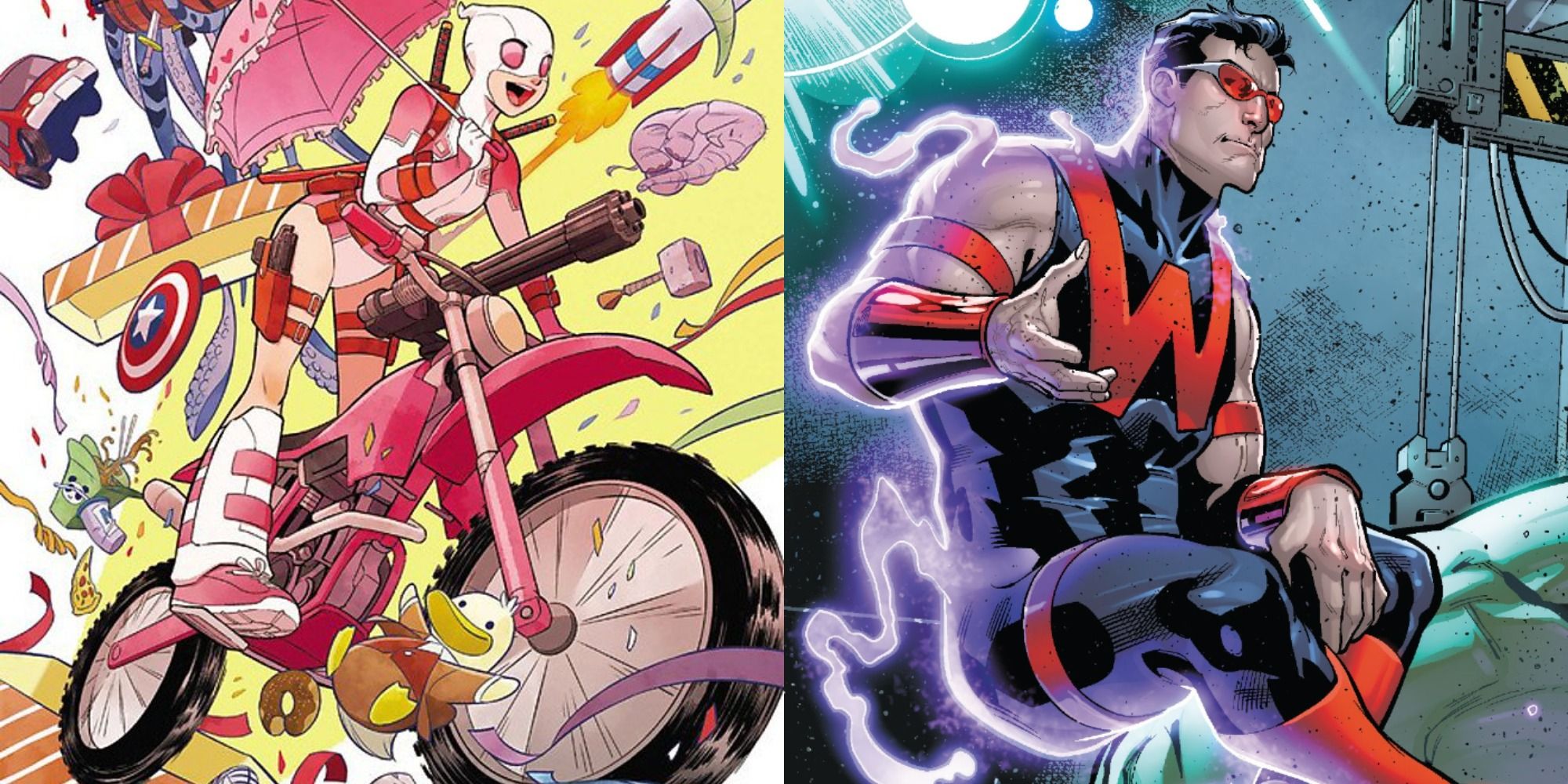 Split image showing Gwenpool and Power Man in Marvel Comics