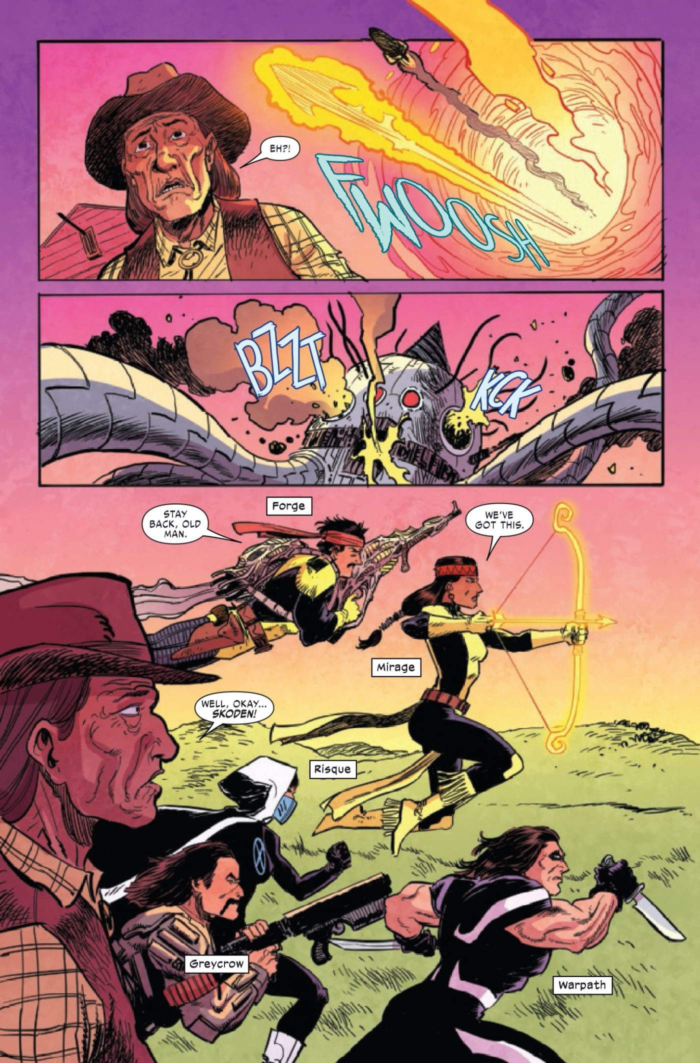 Marvel's Indigenous X-Men go into battle, while an elderly Indigenous man looks on