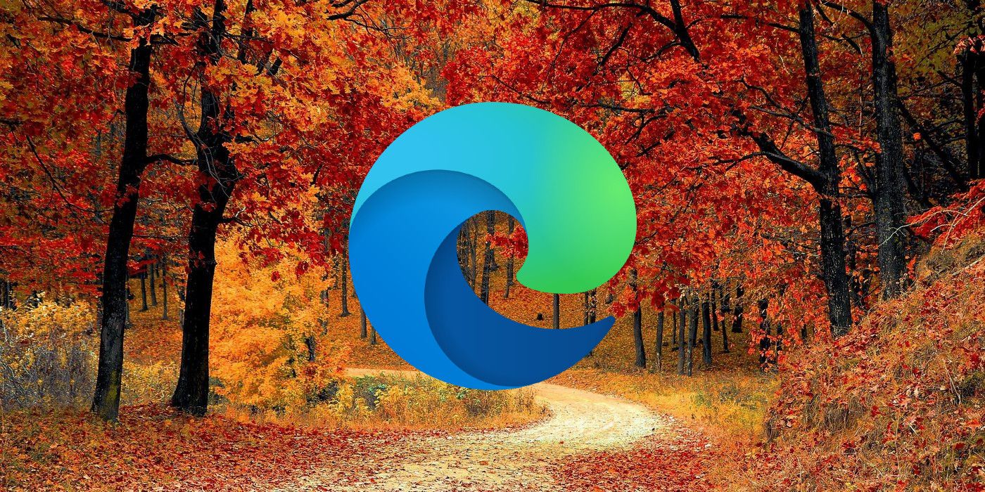 Logotipo de Microsoft Edge impuesto sobre un fondo de camino forestal