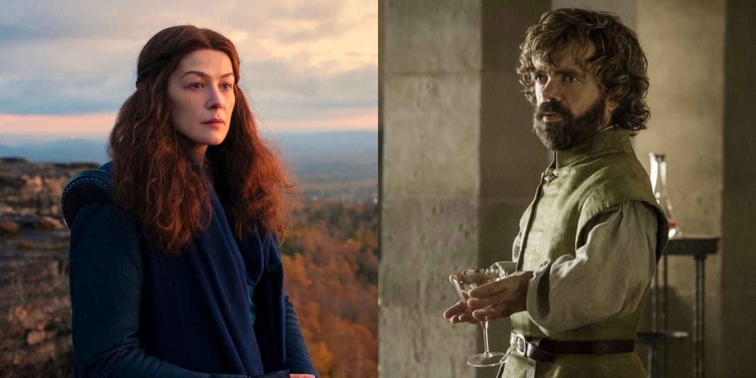 Moiraine outside in The Wheel of TIme and Tyrion drinking wine in Game of Thrones