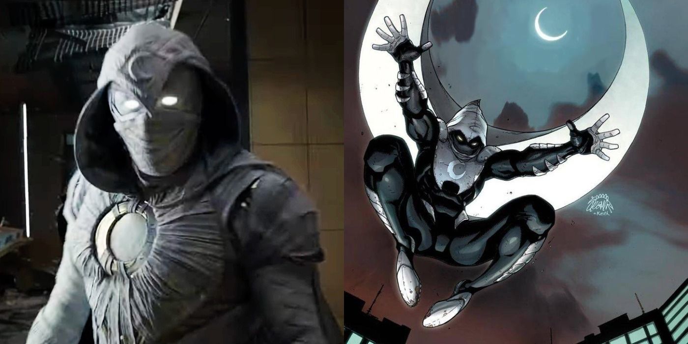Two side-by-side images of Moon Knight in Marvel Comics