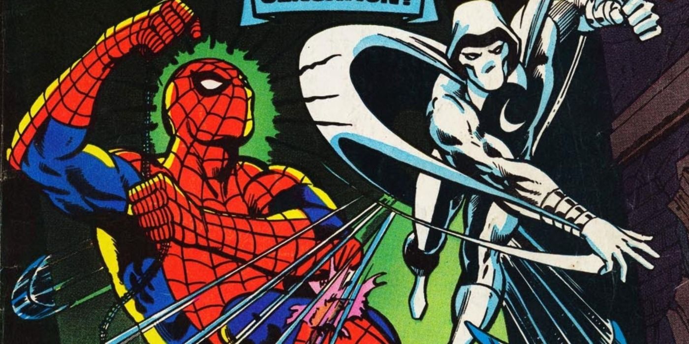 Moon Knight fights Spider-Man in Marvel Comics.