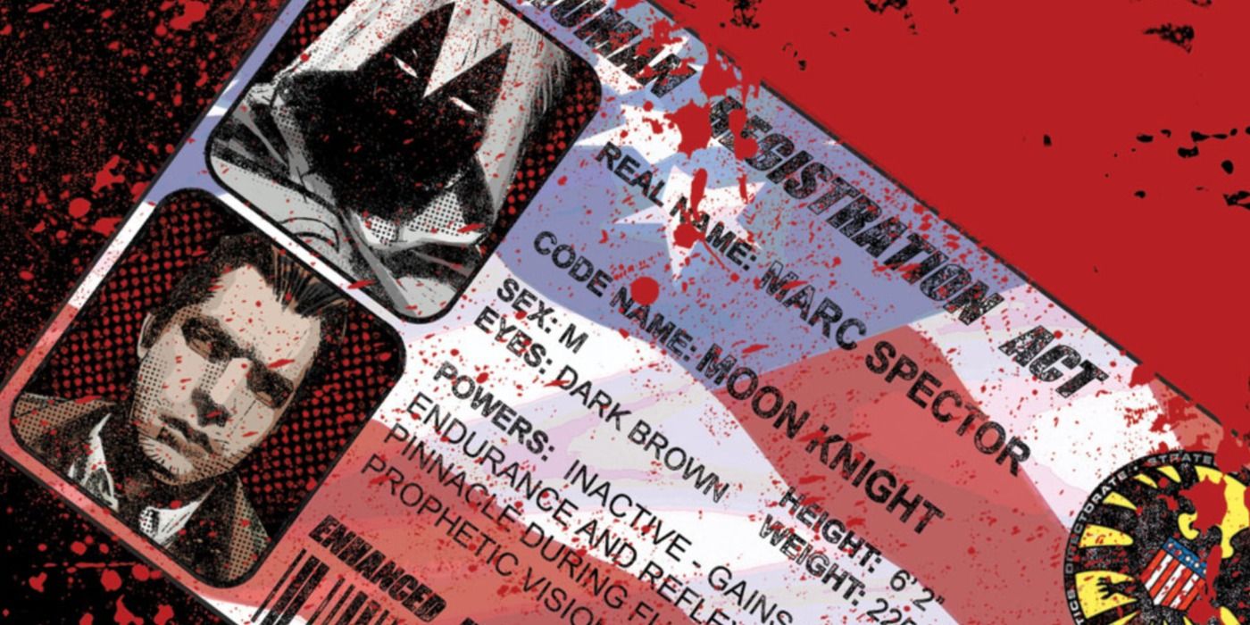 Moon Knight&rsquo;s superhuman registration card from Marvel Comics.