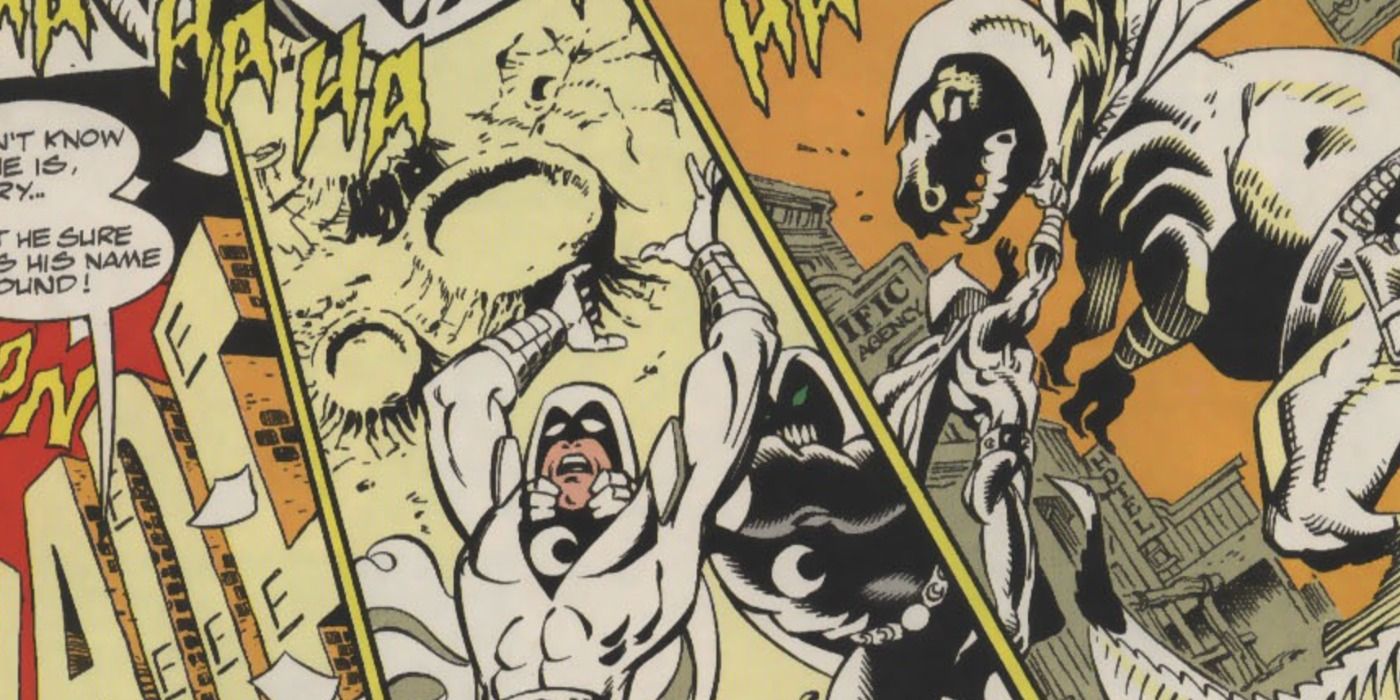 Moon Shade fights Dinosaur Moon Knight in Marvel Comics.