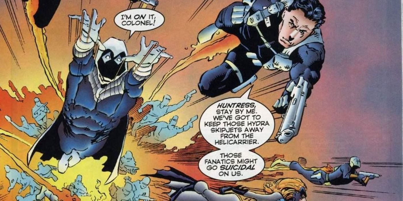 Moonwing flies into battle in Amalgam Comics.