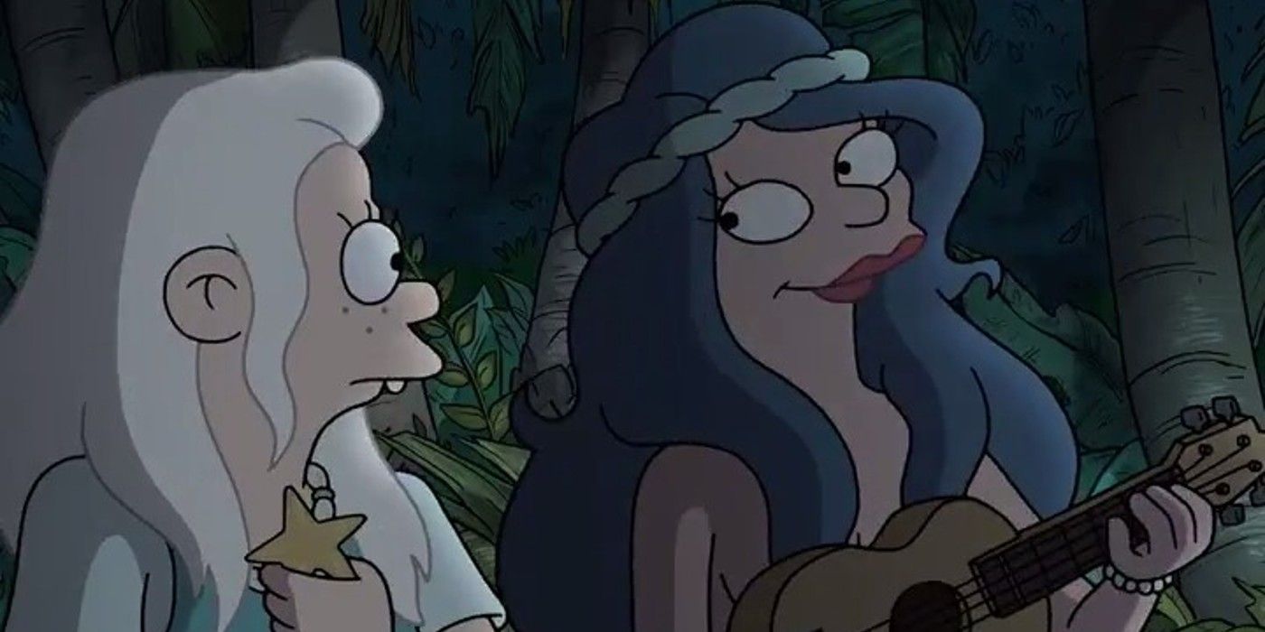 Mora looks at Bean in Disenchantment.