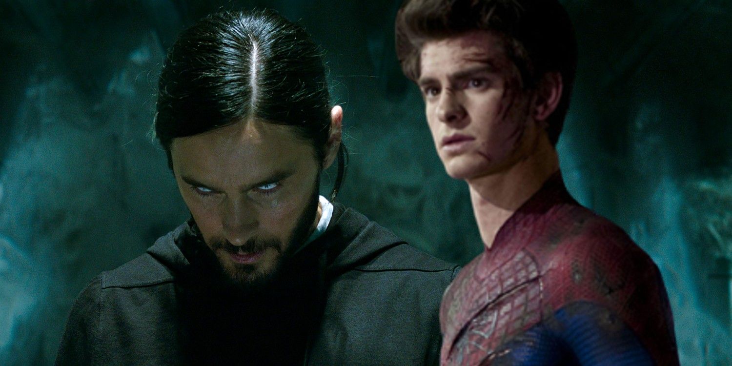 Split image of Morbius and Andrew Garfield Spider-Man.