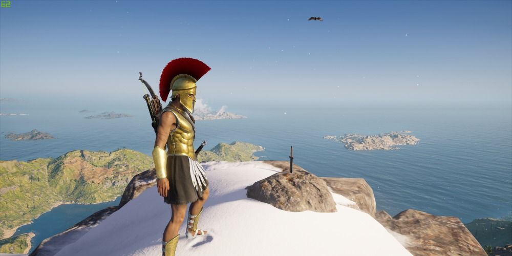 Alexios atop a mountain in Assassin's Creed Odyssey