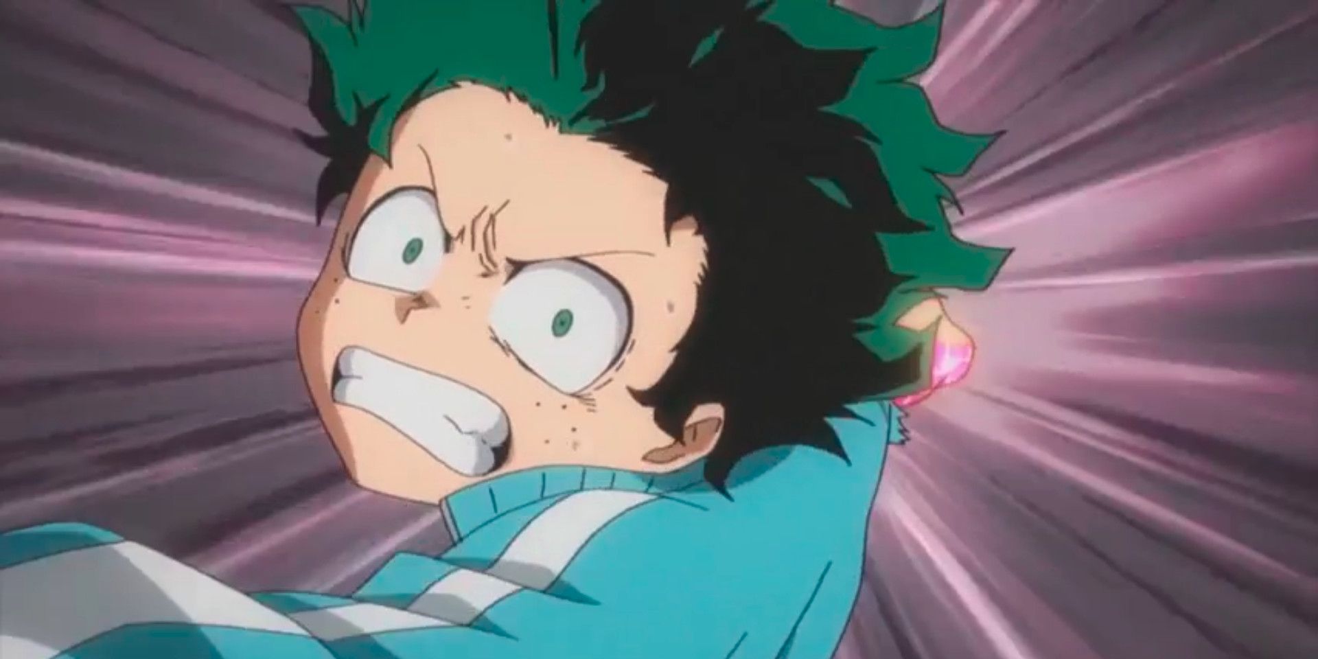 Midoriya throwing a punch in My Hero Academia