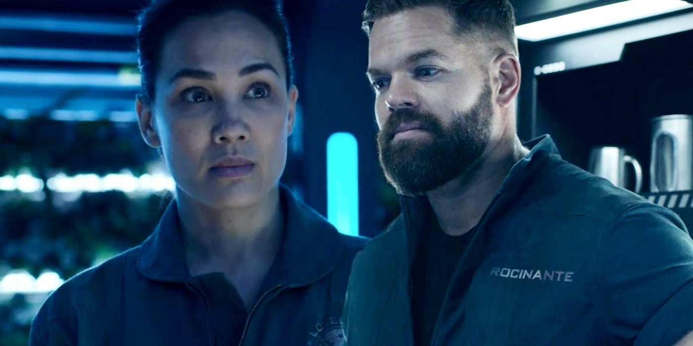 Nadine Nicole as Clarissa Peaches and Wes Chatham as Amos in The Expanse