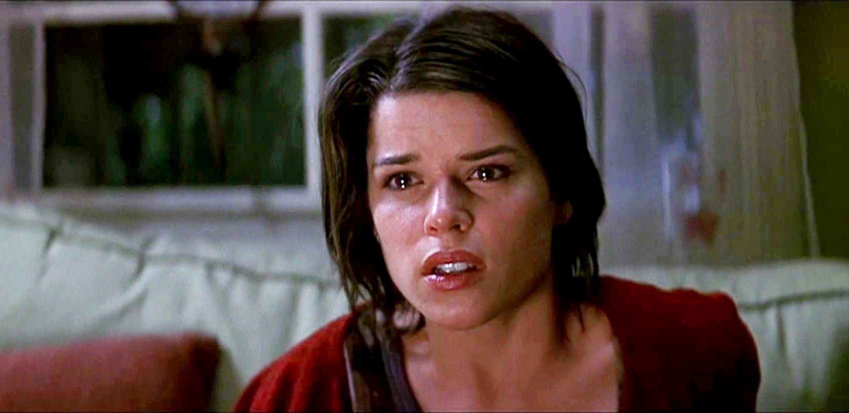 Neve Campbell looks shocked in Scream 3