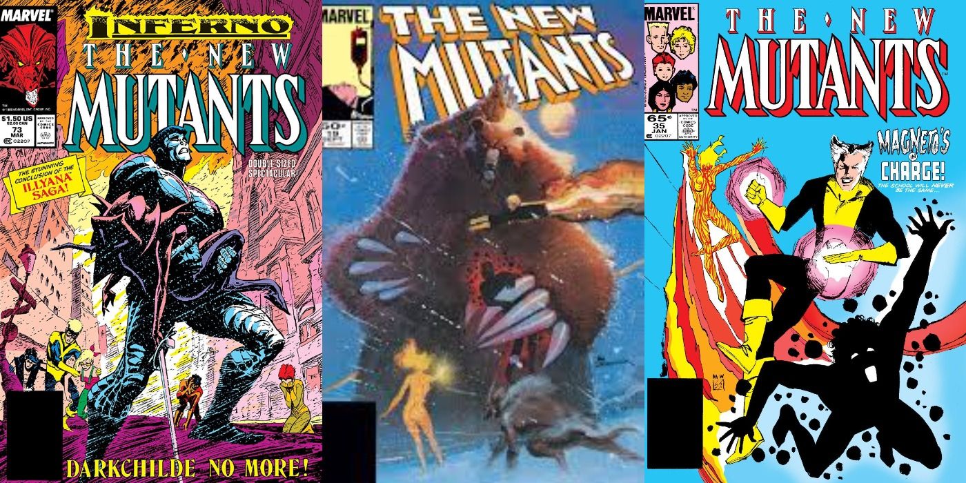 Split image of comic book covers of New Mutants 73, 19, and 38.