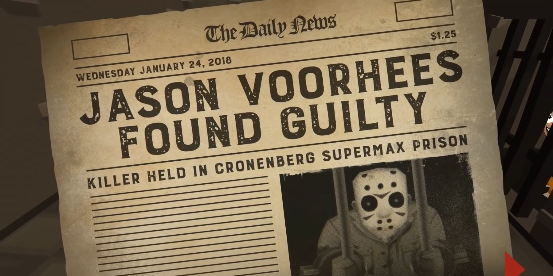 Newspaper showing Jason being convicted in Friday The 13th Killer Puzzle