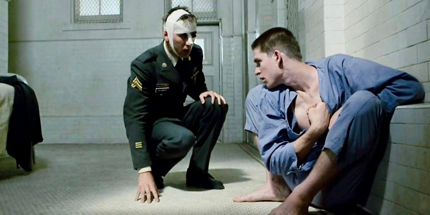 Nic Cage consoles Mathew Modine in the film Birdy 
