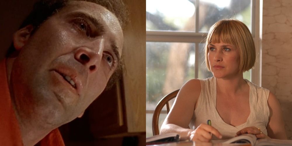 Split image showing Nicolas Cage's character in Leaving Las Vegas &amp; Patricia Arquette's character in Boyhood