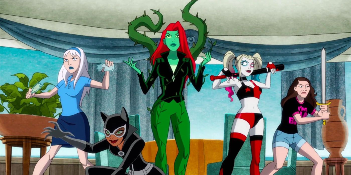 Nora, Catwoman, Poison Ivy, Harley and Jennifer in the Harley Quinn series