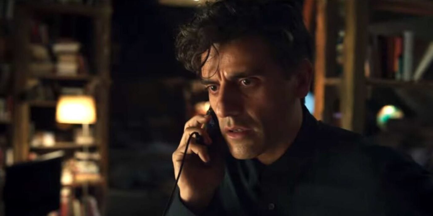 Oscar Isaac as a bewildered Steven Grant on the phone in Marvel's Moon Knight