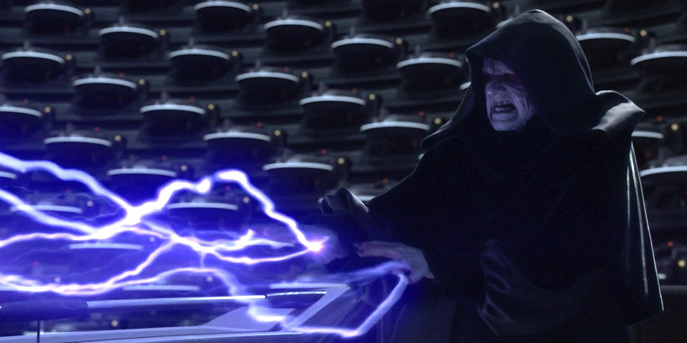 Emperor Palpatine using Force lightning in Star Wars